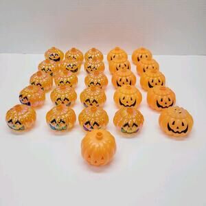 Lot of 26 Plastic Blow Mold Pumpkin Light Covers Orange Shimmer Jack-O-Lantern